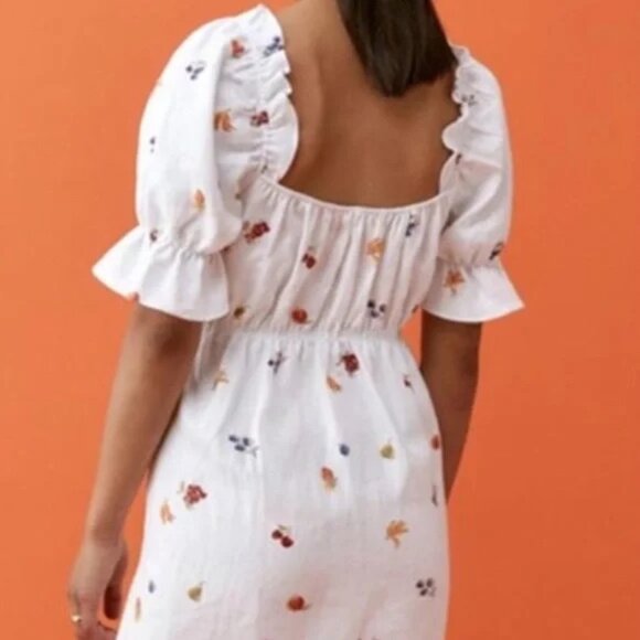 Like-New REFORMATION white channa linen dress with fruits - Picture 2 of 3